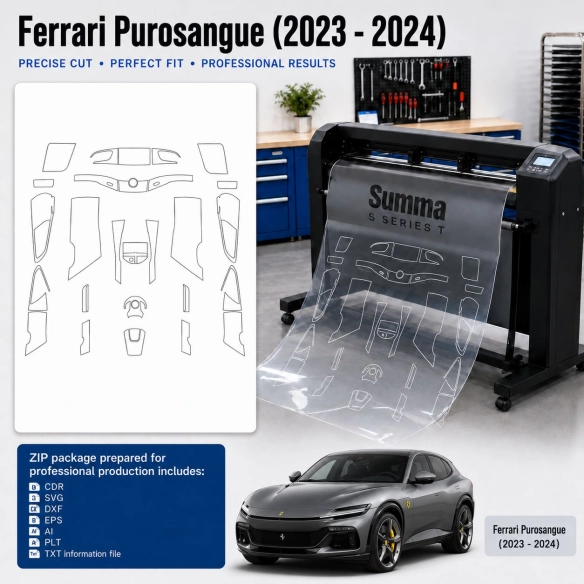 Šablóna rezu interiéru Ferrari Purosangue 2023 2024 pre PPF a fóliu