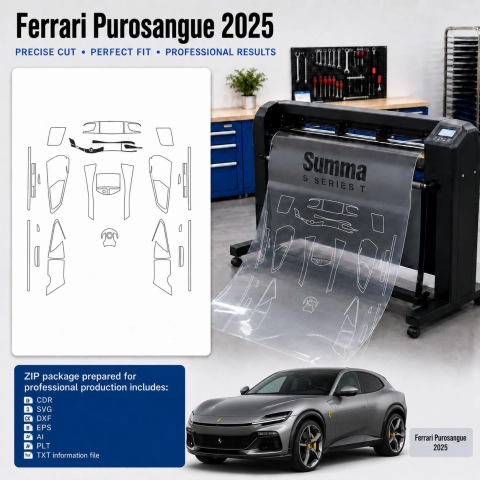 Šablóna rezu interiéru Ferrari Purosangue 2025 pre PPF a fóliu