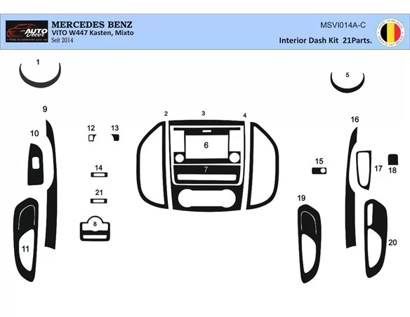 Mercedes Vito W447 01.2015 Súprava obloženia palubnej dosky 3D interiéru Dekorácia palubnej dosky 21 dielov - 1