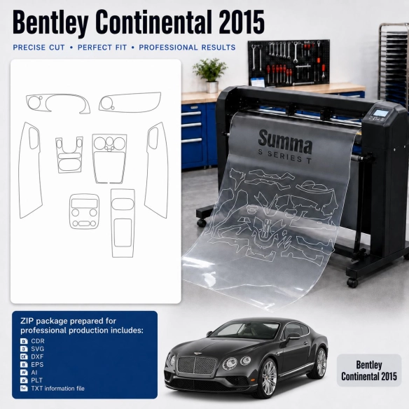 Šablóna rezu interiéru Bentley Continental 2015 pre PPF a fóliu