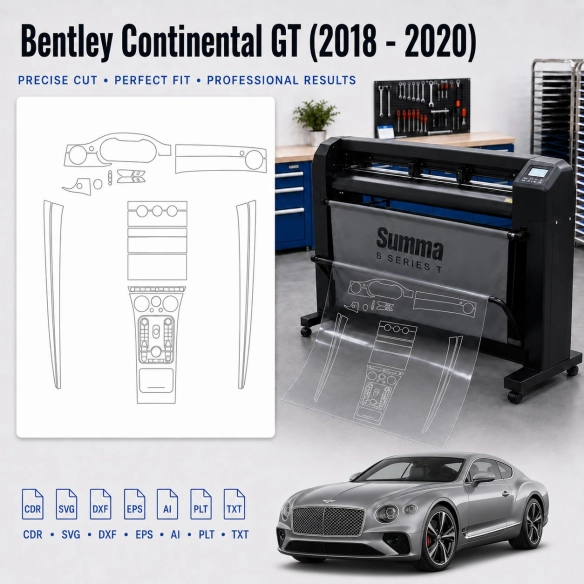 Šablóna rezu interiéru Bentley Continental GT 2018 2020 pre PPF a fóliu