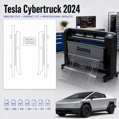 Šablóna rezu interiéru Tesla Cybertruck 2024 pre PPF a fóliu