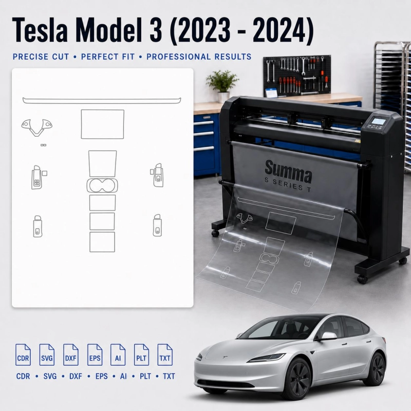 Šablóna rezu interiéru Tesla Model 3 2023 pre PPF a fóliu