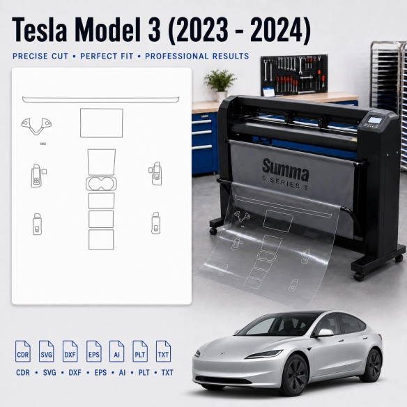 Šablóna rezu interiéru Tesla Model 3 2023 pre PPF a fóliu