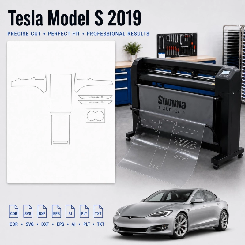Šablóna rezu interiéru Tesla Model S 2021 Plaid pre PPF a fóliu