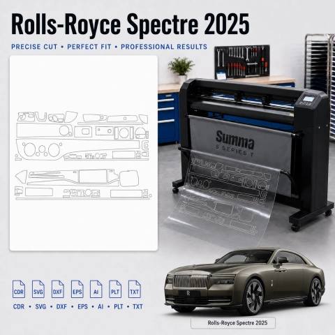 Šablóna rezu interiéru Rolls-Royce Spectre 2025 pre PPF a fóliu
