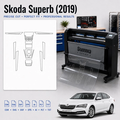 Šablóna rezu interiéru Skoda Superb 2019 pre PPF a fóliu