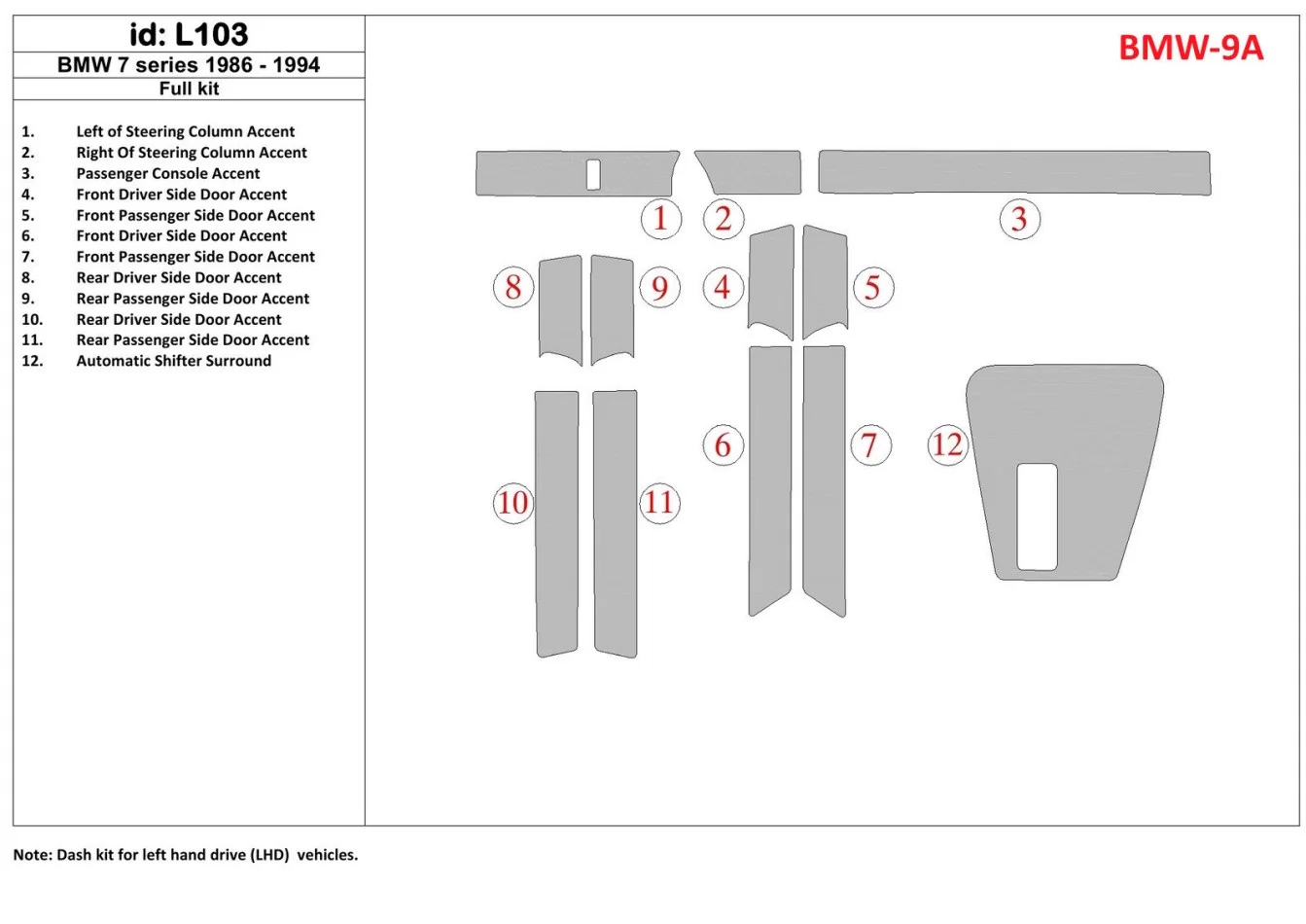 BMW 7 1986-1994 Kompletná súprava interiéru BD Dash Trim Kit - 1