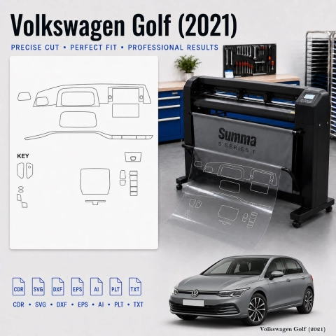 Šablóna rezu interiéru Volkswagen Golf 2021 pre PPF a fóliu