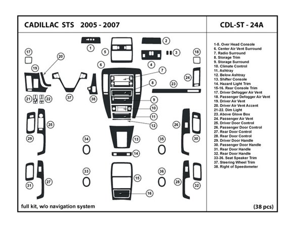 Chevrolet Matiz - Spark 02.2005 Habillage Décoration de Tableau de Bord 3-Pièce