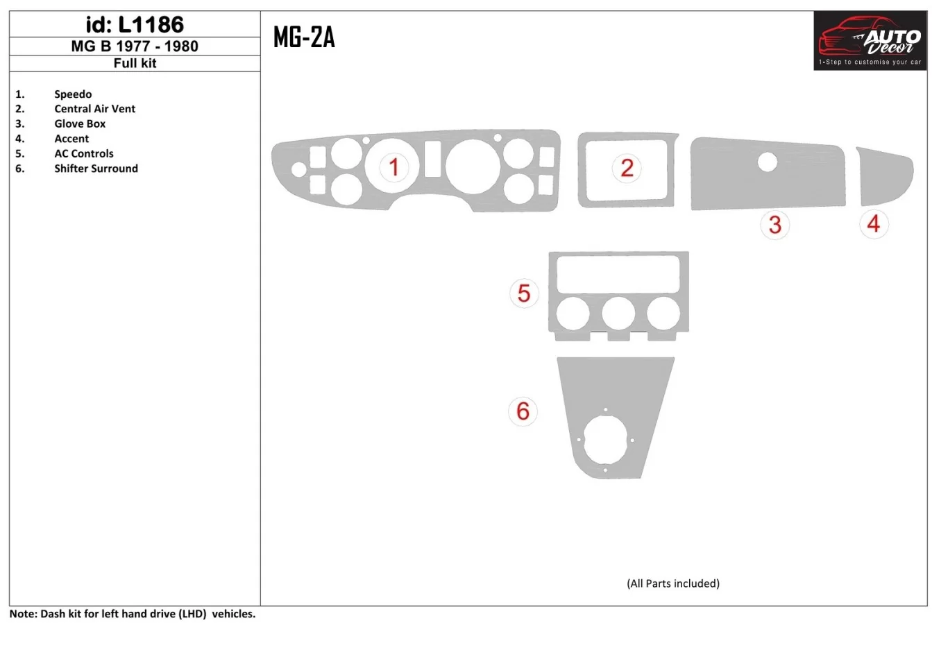 MG B 1977-1980 Kompletná súprava vnútorného obloženia palubnej dosky BD - 1