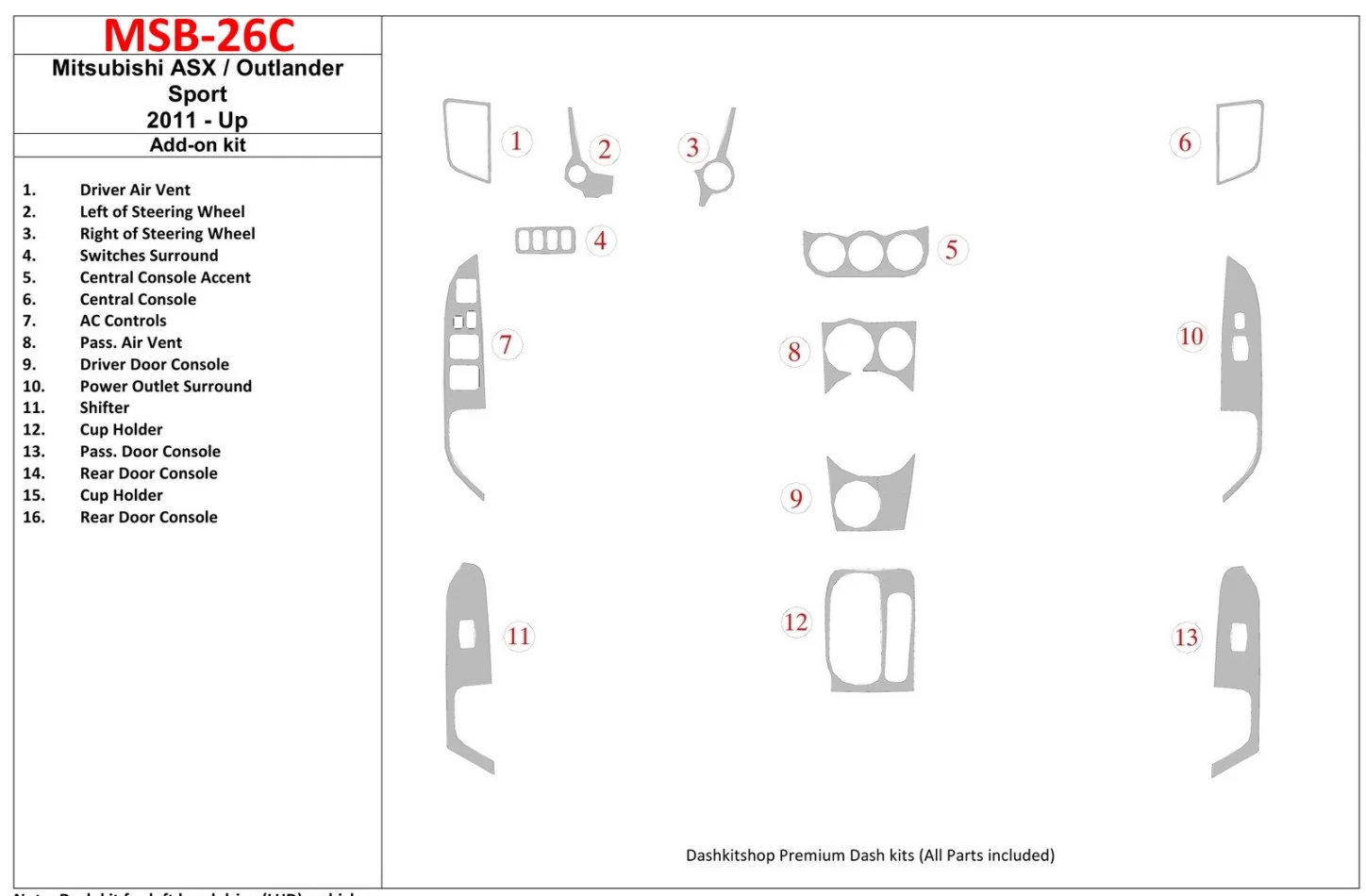 Dodatočná súprava Mitsubishi ASX 2011-UP sa hodí pre OEM súpravu obloženia interiéru BD Dash - 1