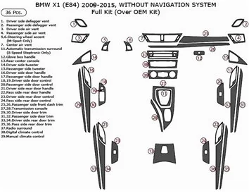 BMW X1 E84 2009–2015 3D súprava obloženia palubnej dosky interiéru 36-dielna súprava obloženia palubnej dosky - 1