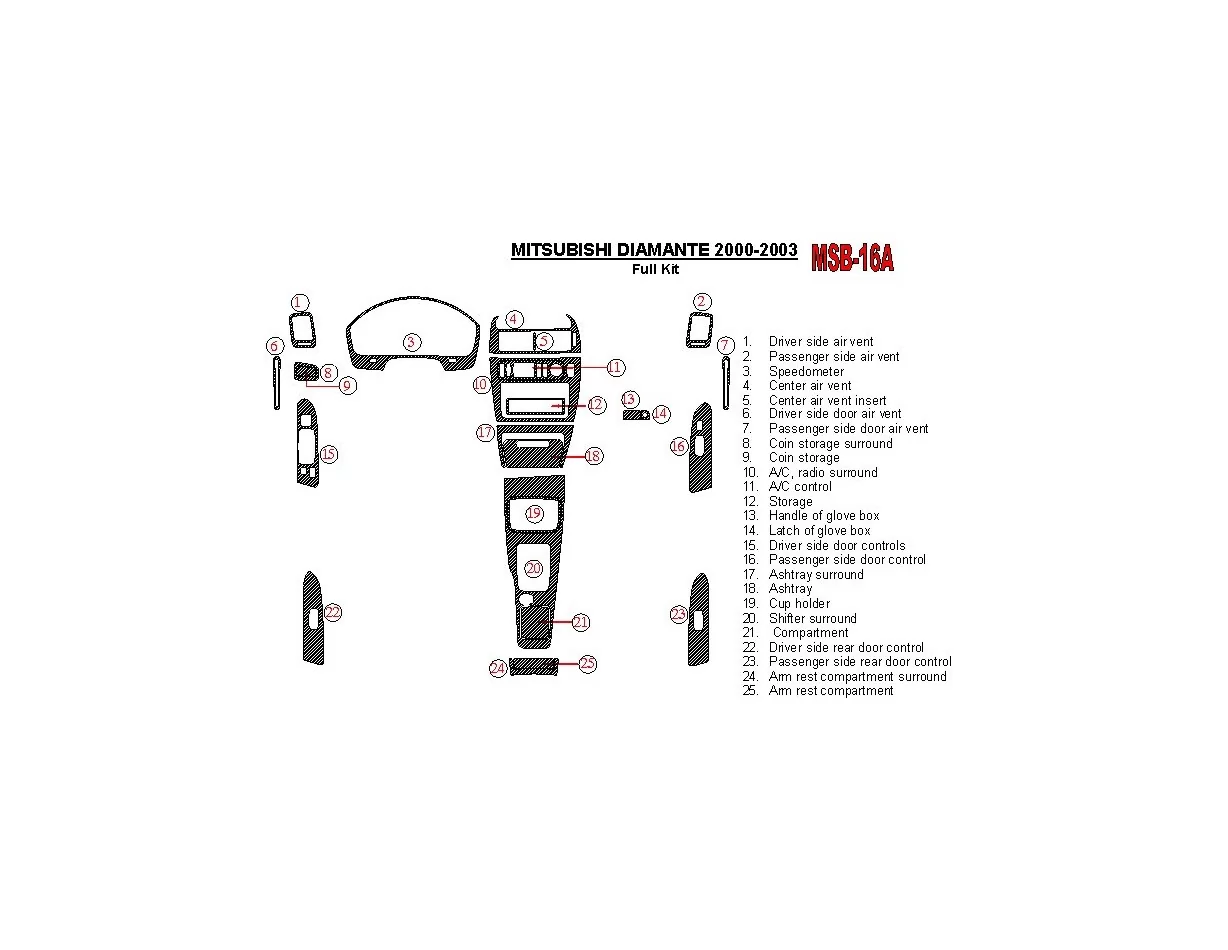 Mitsubishi Diamante 2000-2003 Kompletná súprava interiéru BD Dash Trim Kit - 1
