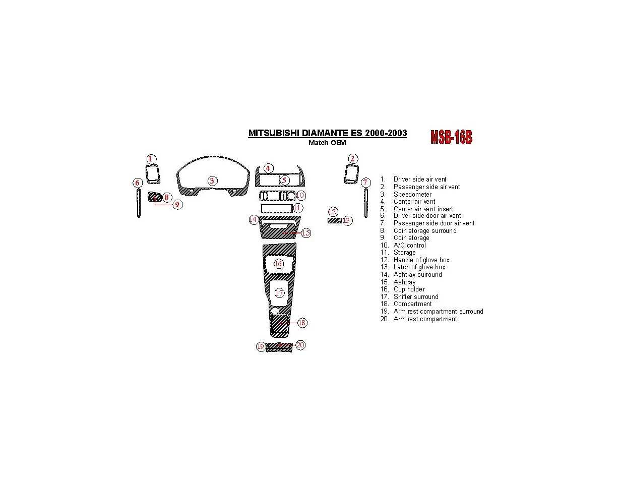 Mitsubishi Diamante 2000-2003 OEM zhoda (okrem LS) Súprava obloženia palubnej dosky interiéru BD - 1