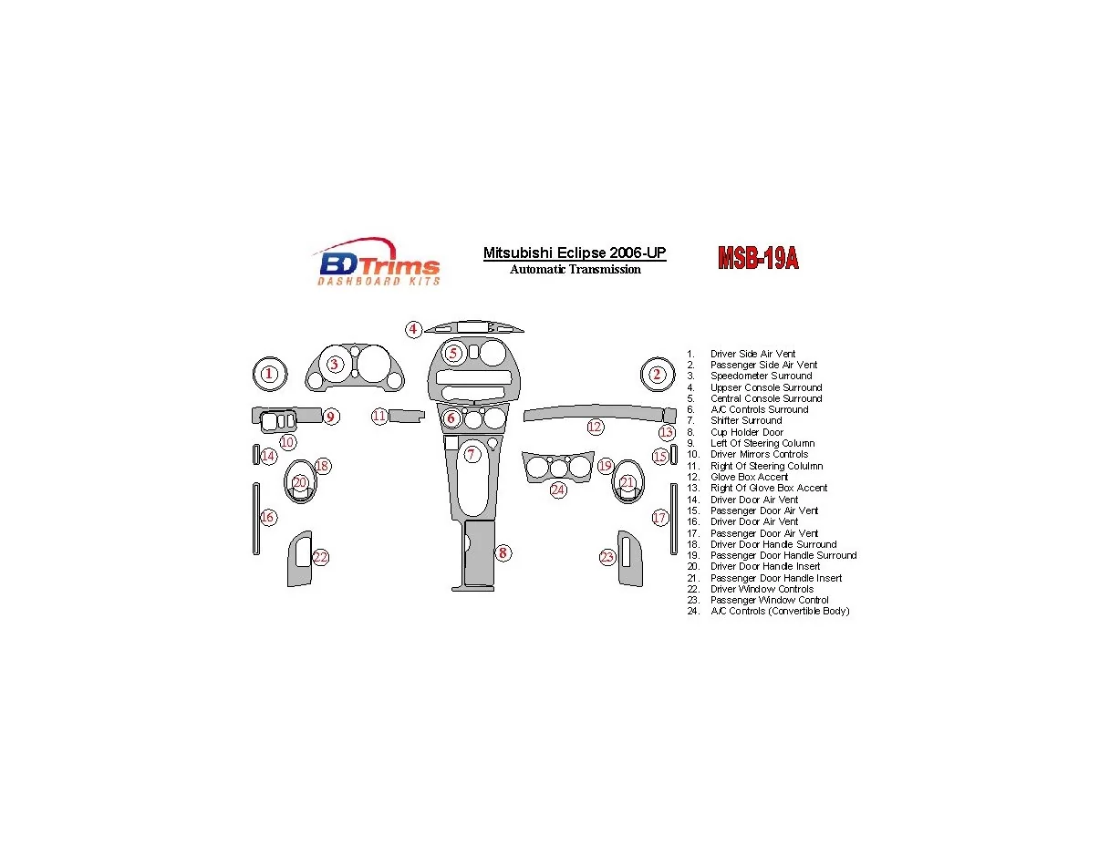Mitsubishi Eclipse 2006-UP Súprava obloženia interiéru automatickej prevodovky BD Dash - 1