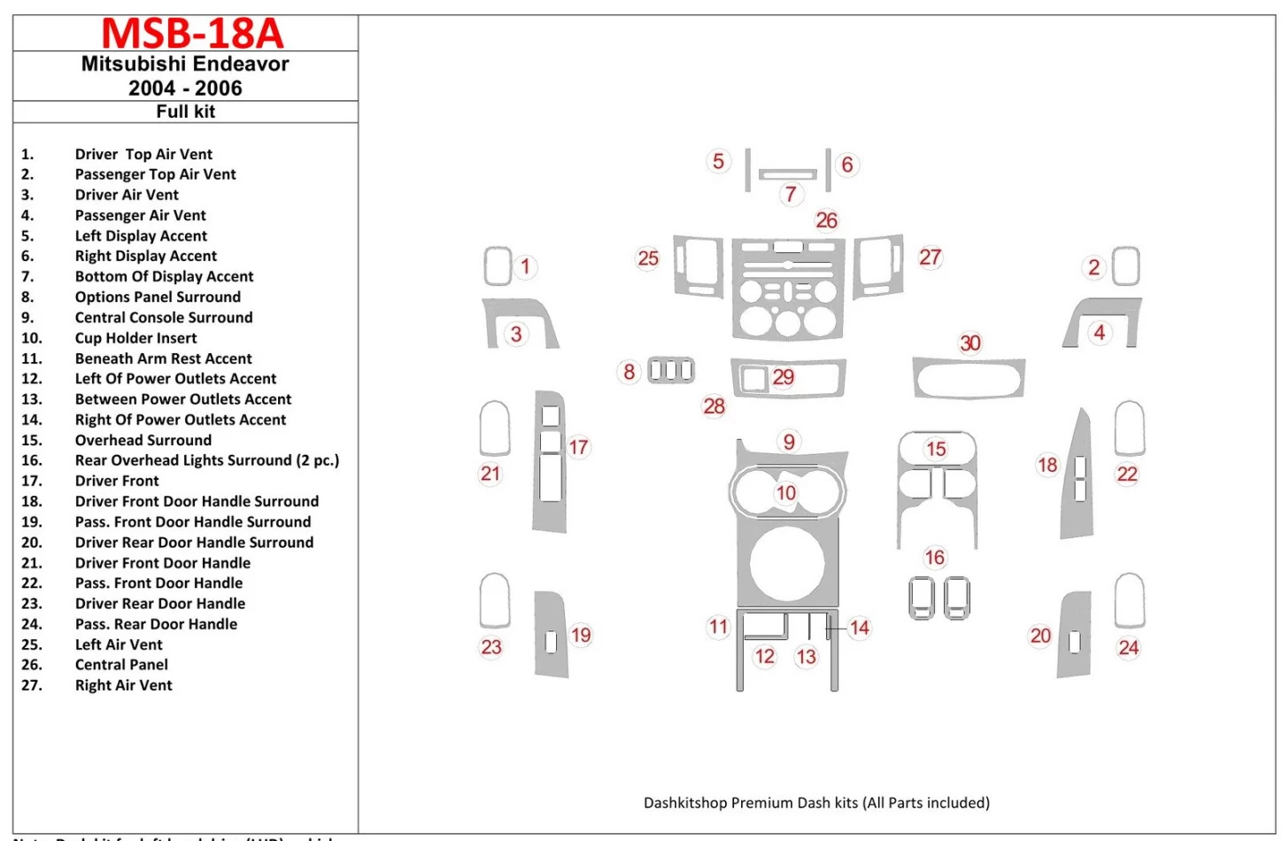 Mitsubishi Endeavour 2004-2006 Kompletná súprava interiéru BD Dash Dekor Kit - 1