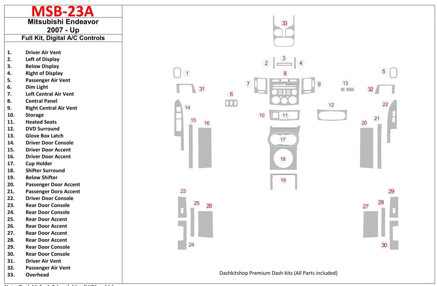 Mitsubishi Endeavour 2007-UP, kompletná sada, automatická súprava klimatizácie interiéru BD - 1