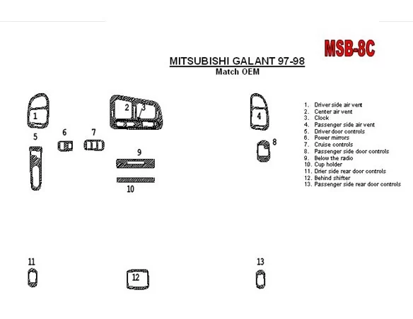 Mitsubishi Galant 1994-1998 Úplná sada, 13 dielov Súprava obloženia interiéru BD Dash - 1