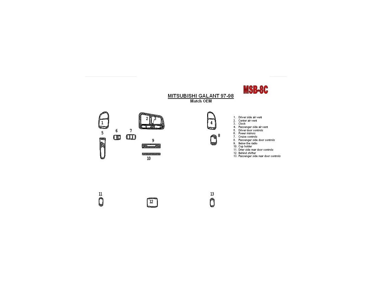 Mitsubishi Galant 1994-1998 Úplná sada, 13 dielov Súprava obloženia interiéru BD Dash - 1