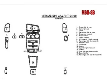 Mitsubishi Galant 1994-1998 manuálna prevodovka, misia, sada 17 dielov Interiér BD Dash Trim Kit - 1