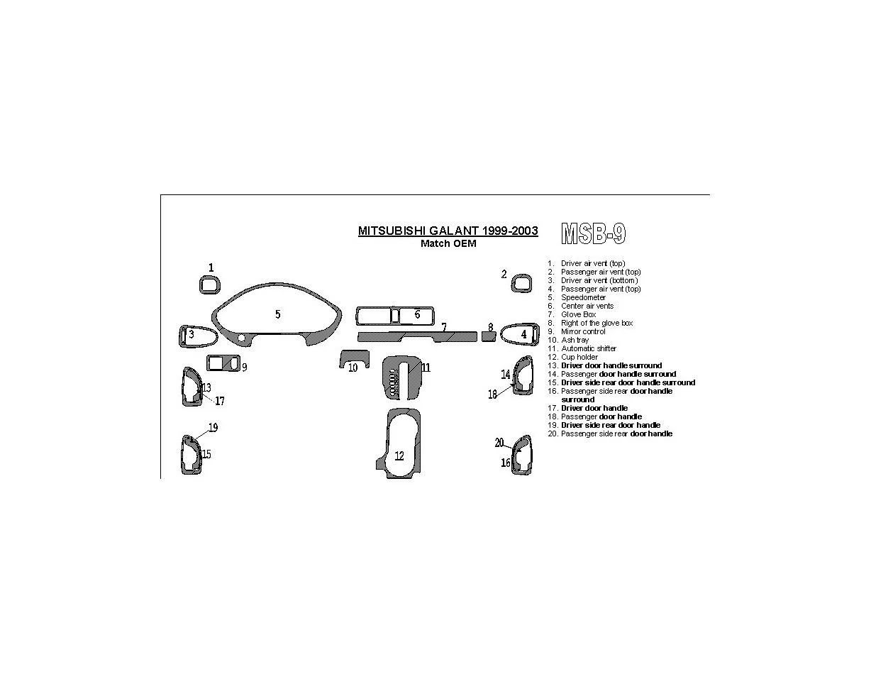 Mitsubishi Galant 1999-2003 OEM zhoda interiéru BD súprava obloženia palubnej dosky - 1