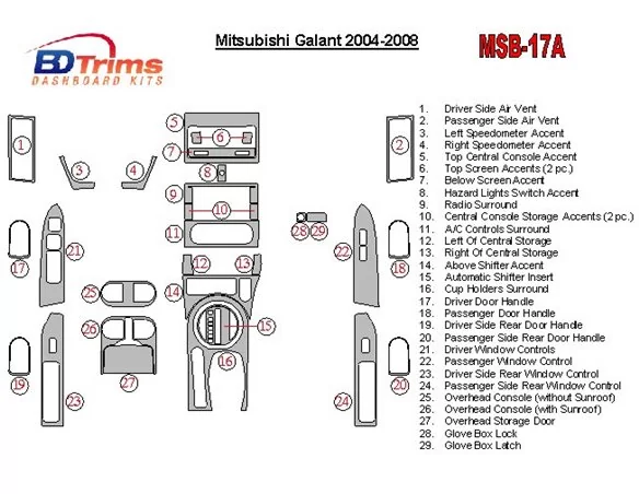 Mitsubishi Galant 2004-2008 s meničom na 6 CD interiéru BD súprava obloženia palubnej dosky - 1