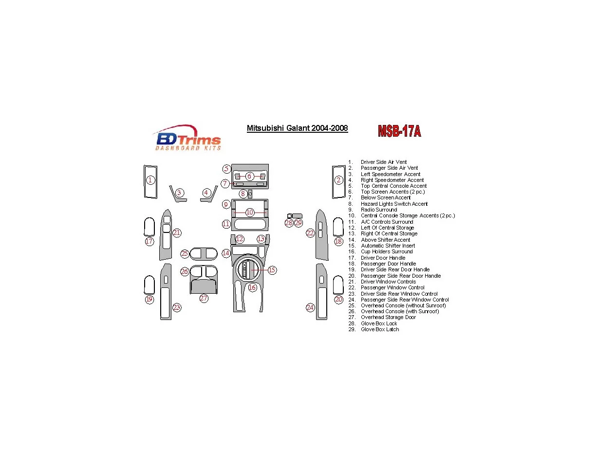 Mitsubishi Galant 2004-2008 s meničom na 6 CD interiéru BD súprava obloženia palubnej dosky - 1