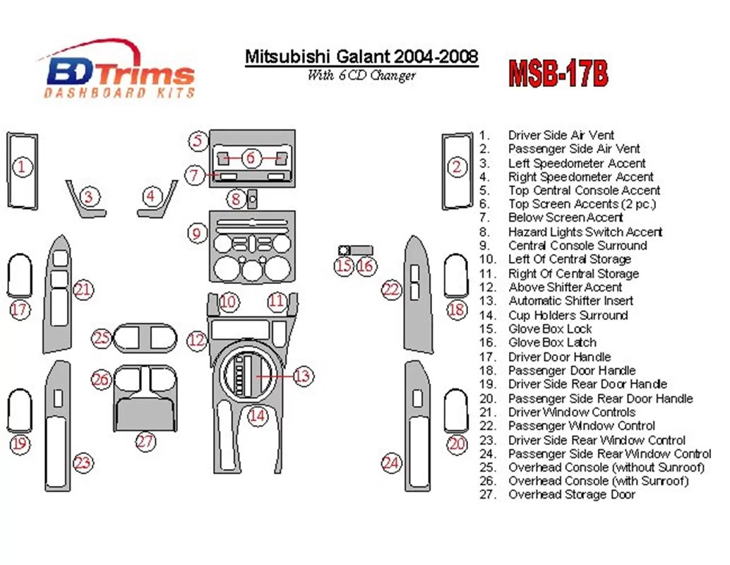 Mitsubishi Galant 2004-2008 so 6 CD prehrávačom interiér BD Dash Trim Kit - 1