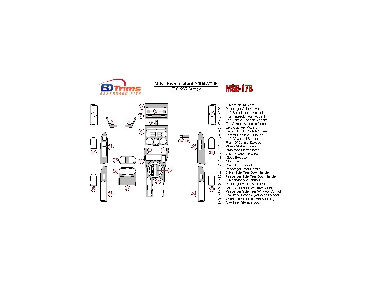 Mitsubishi Galant 2004-2008 so 6 CD prehrávačom interiér BD Dash Trim Kit - 1