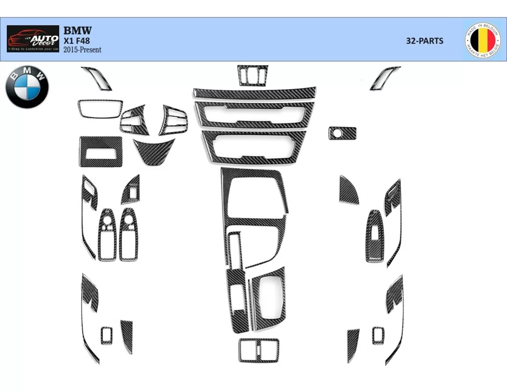BMW X1 F48 2015 up 3D Súprava obloženia palubnej dosky interiéru Dekorácia palubnej dosky 32 dielov - 1
