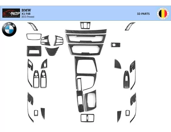 BMW X1 F48 2015 up 3D Súprava obloženia palubnej dosky interiéru Dekorácia palubnej dosky 32 dielov - 1