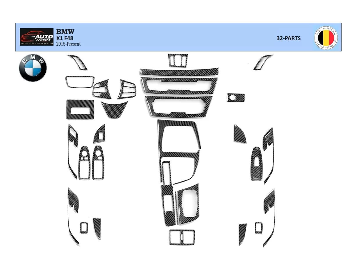 BMW X1 F48 2015 up 3D Súprava obloženia palubnej dosky interiéru Dekorácia palubnej dosky 32 dielov - 1