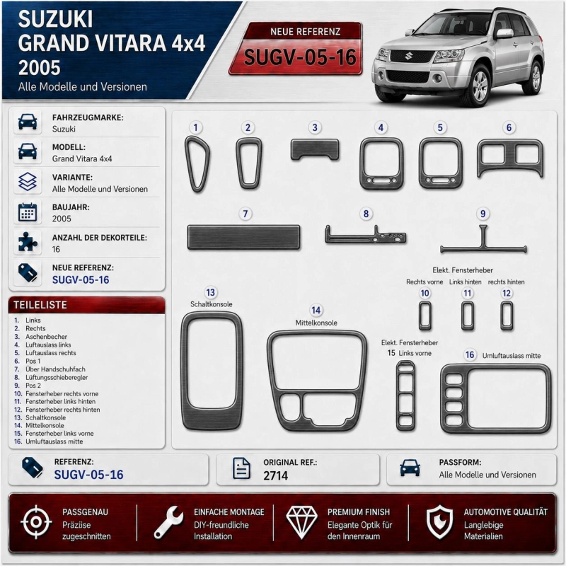 Suzuki Grand vitara 4x4 od 2005 3D sada dekorov interiéru palubnej dosky 16-dielna