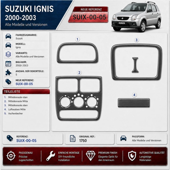 Suzuki Ignis 2000–2003 3D sada dekorov interiéru palubnej dosky 5-dielna