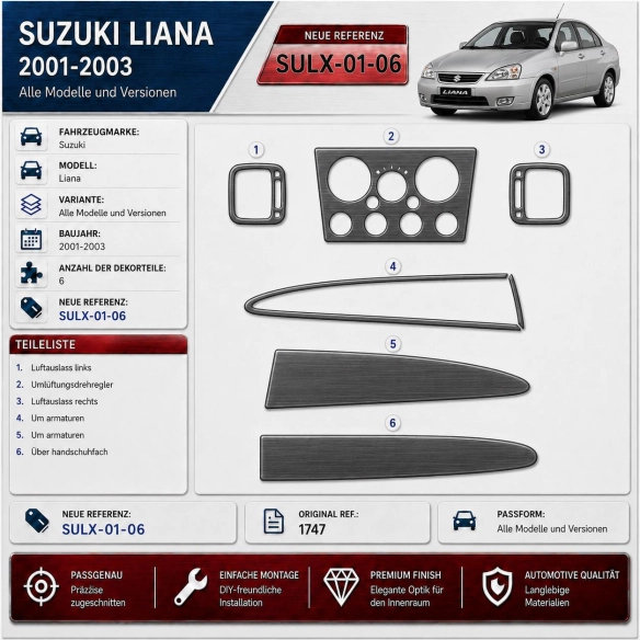 Suzuki Liana 2001–2003 3D sada dekorov interiéru palubnej dosky 6-dielna