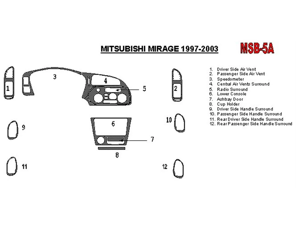 Mitsubishi Mirage 1997-2003, kompletná súprava, 2 a 4 dverový interiér BD Dash ozdobná súprava - 1