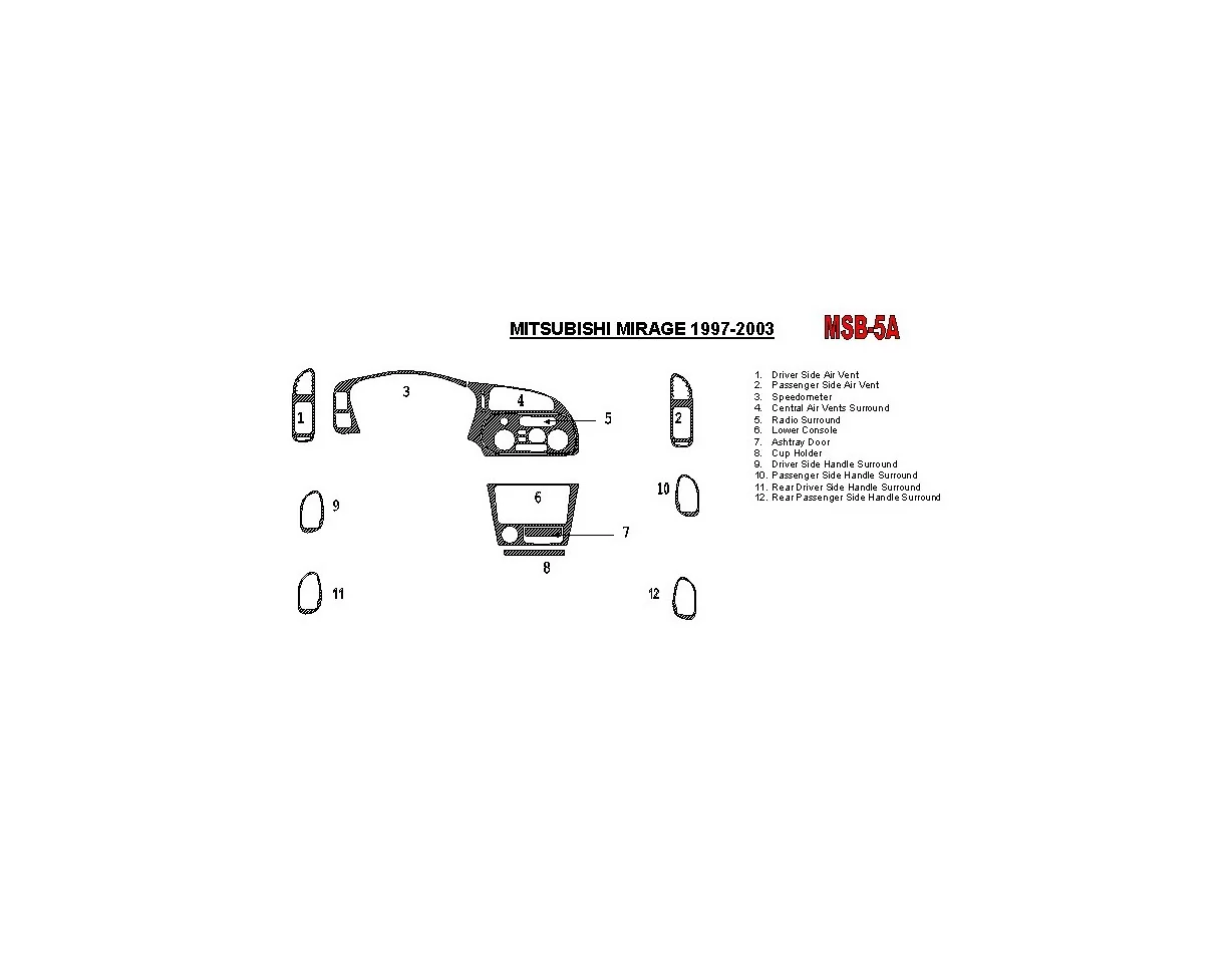 Mitsubishi Mirage 1997-2003, kompletná súprava, 2 a 4 dverový interiér BD Dash ozdobná súprava - 1