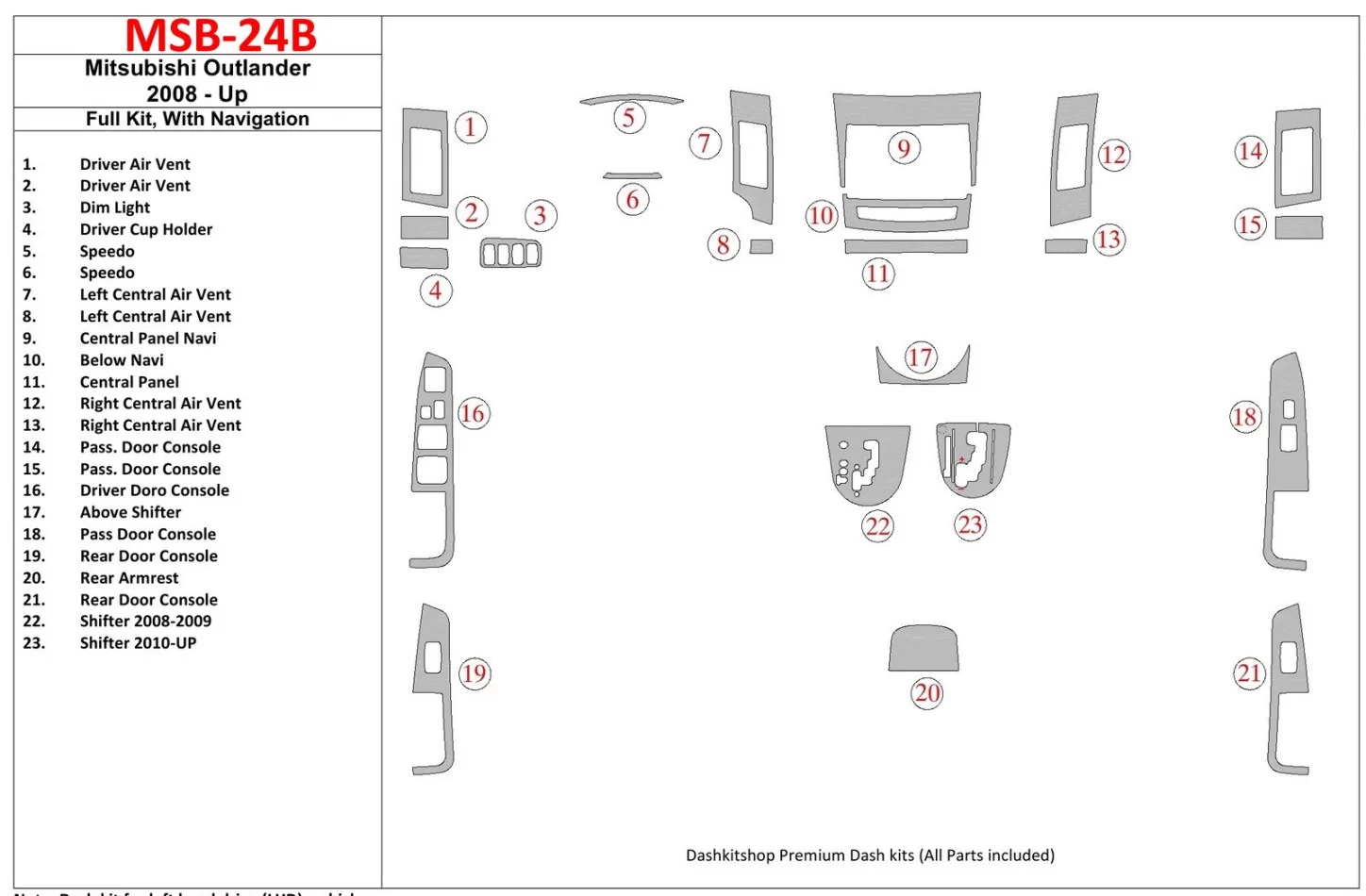 Mitsubishi Outlander 2008-UP Kompletná sada, c NAVI Interiér BD Dash Trim Kit - 1