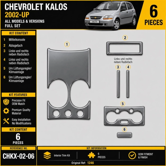 Chevrolet Kalos od 2002 3D sada dekorov interiéru palubnej dosky 6-dielna