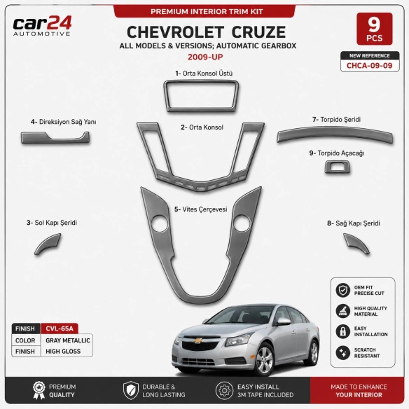 Chevrolet Cruse od 2009 Automatic Gearbox 3D sada dekorov interiéru palubnej dosky 9-dielna