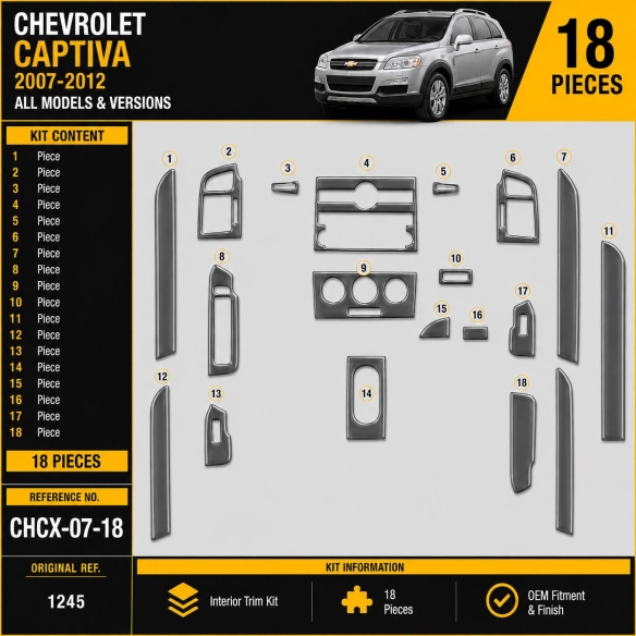 Chevrolet Captiva 2007–2012 3D sada dekorov interiéru palubnej dosky 18-dielna