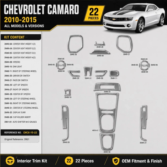 Chevrolet Camaro 2010–2015 3D sada dekorov interiéru palubnej dosky 22-dielna