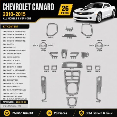 Chevrolet Camaro 2010–2015 3D sada dekorov interiéru palubnej dosky 26-dielna
