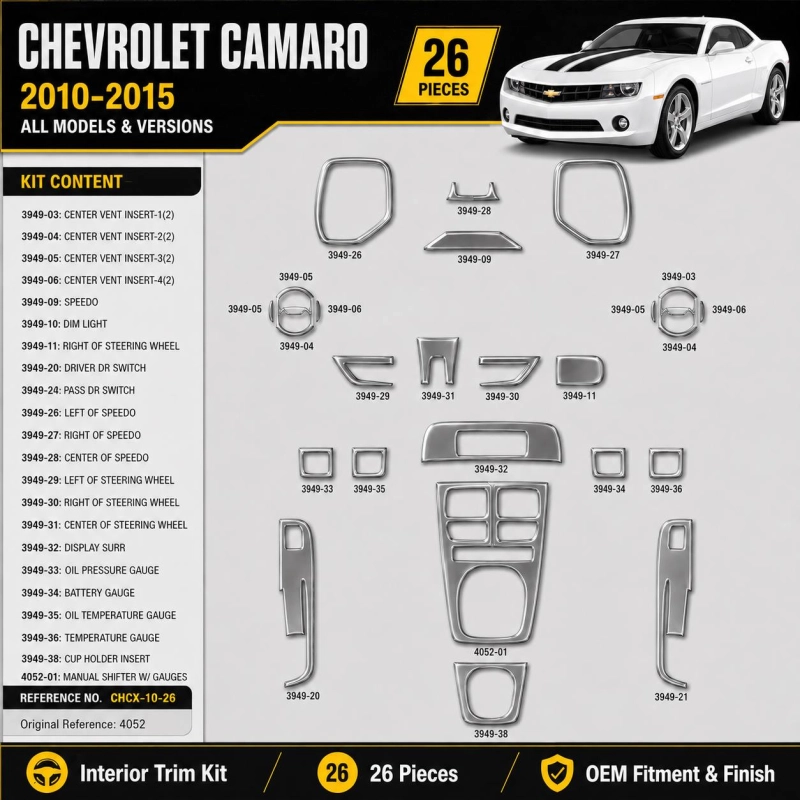 Chevrolet Camaro 2010–2015 3D sada dekorov interiéru palubnej dosky 26-dielna