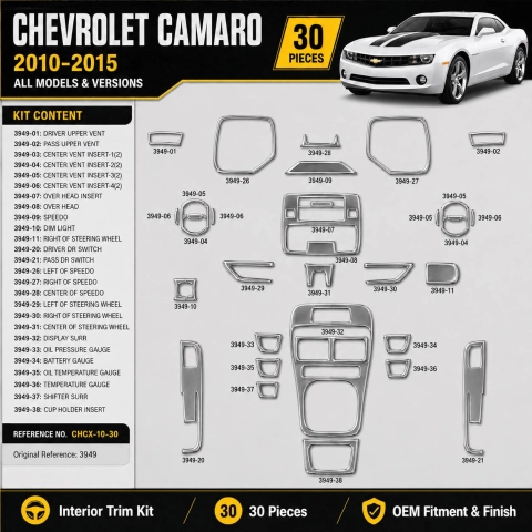 Chevrolet Camaro 2010–2015 3D sada dekorov interiéru palubnej dosky 30-dielna