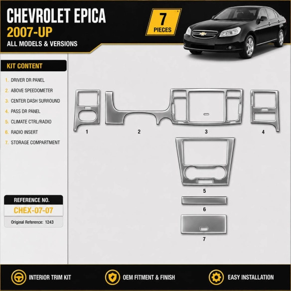 Chevrolet Epica od 2007 3D sada dekorov interiéru palubnej dosky 7-dielna