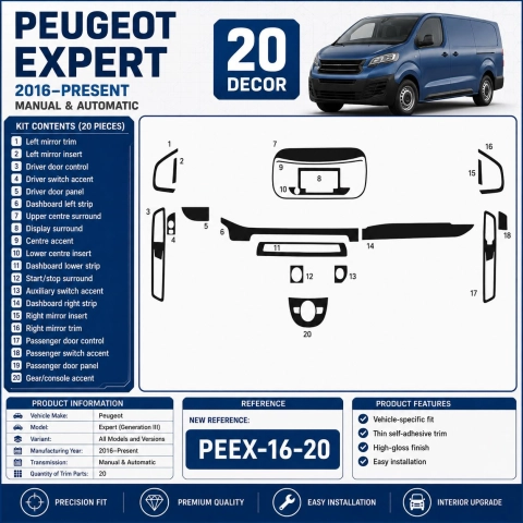 Peugeot Expert (Generation III) 2016–Present 3D Sada Dekorov Interiéru Palubnej Dosky 20-dielna 2