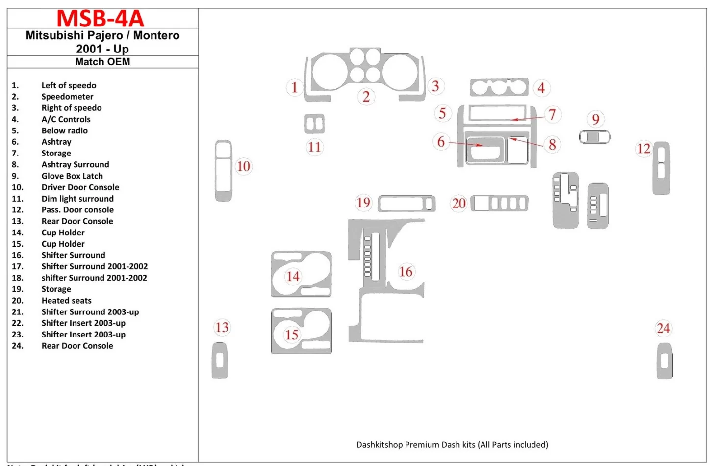 Mitsubishi Pajero/Montero 2000-2006 OEM zhoda interiéru BD súprava obloženia palubnej dosky - 1