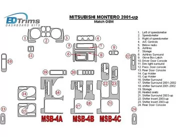 Mitsubishi Pajero/Montero 2000-2006 OEM zhoda interiéru BD súprava obloženia palubnej dosky